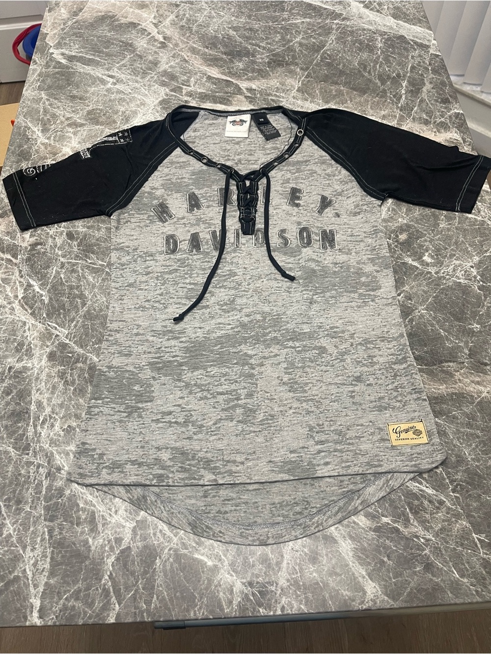 Harley-Davidson Grey & Black Lace-Up Raglan women’s Tee